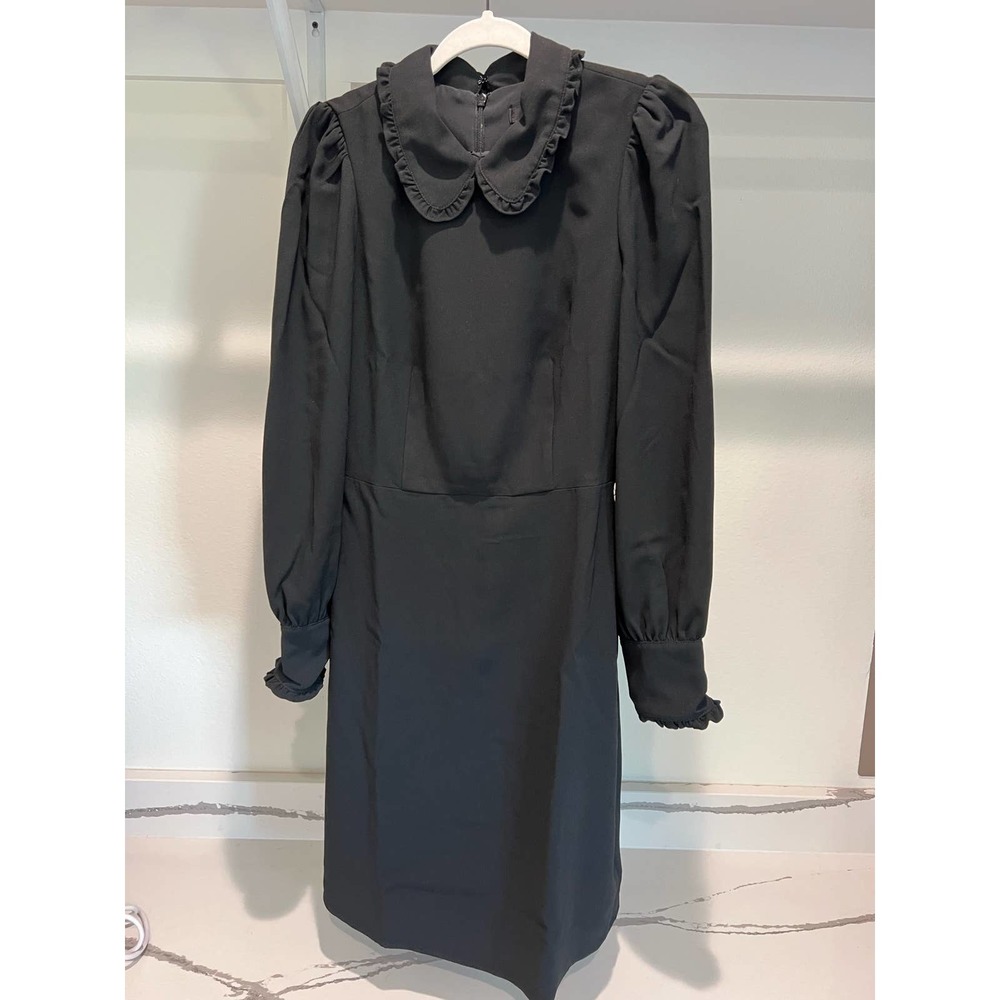 NWT J. Crew Black Long Sleeve A-Line Dress With‎ Ruffle Collar Size 4T Tall